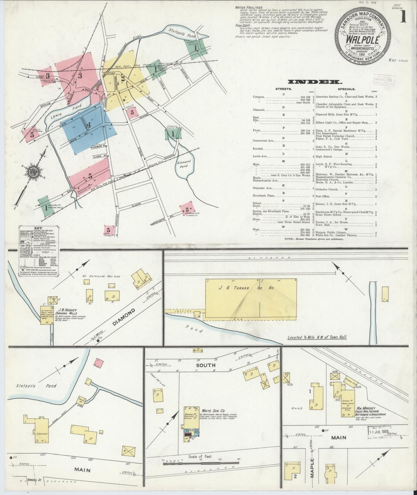Sanborn Fire Insurance Map from Walpole, Norfolk County, Massachusetts. (1911) – Historic Sanborn Fire Insurance Map Print