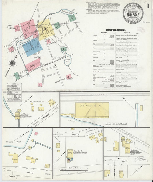 Sanborn Fire Insurance Map from Walpole, Norfolk County, Massachusetts. (1911) – Historic Sanborn Fire Insurance Map Print
