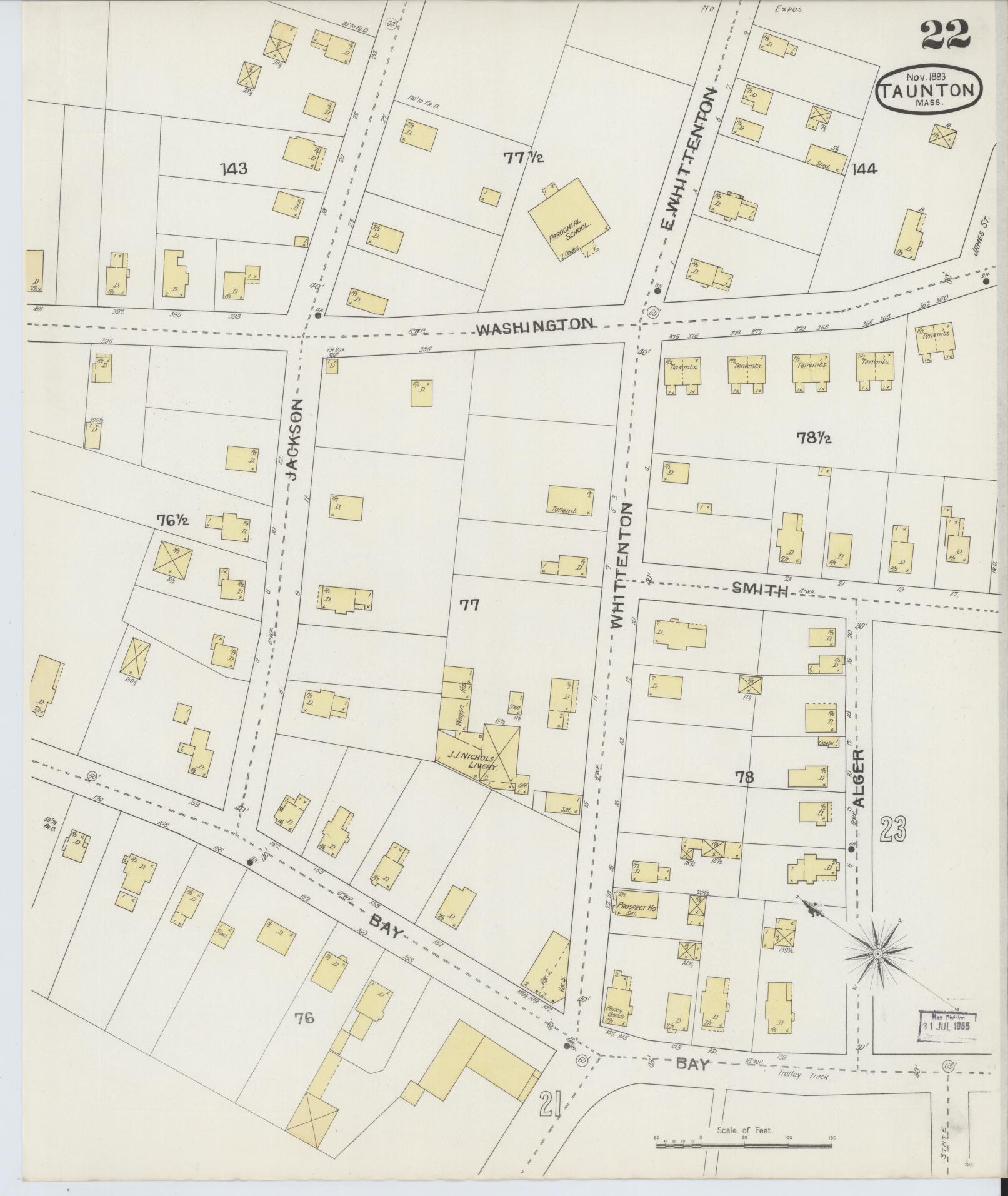 Sanborn Fire Insurance Map from Taunton, Bristol County, Massachusetts (1893), Sheet #0022 - Complete Map Set gallery image, historic Sanborn map, vintage wall art, Massachusetts Massachusetts