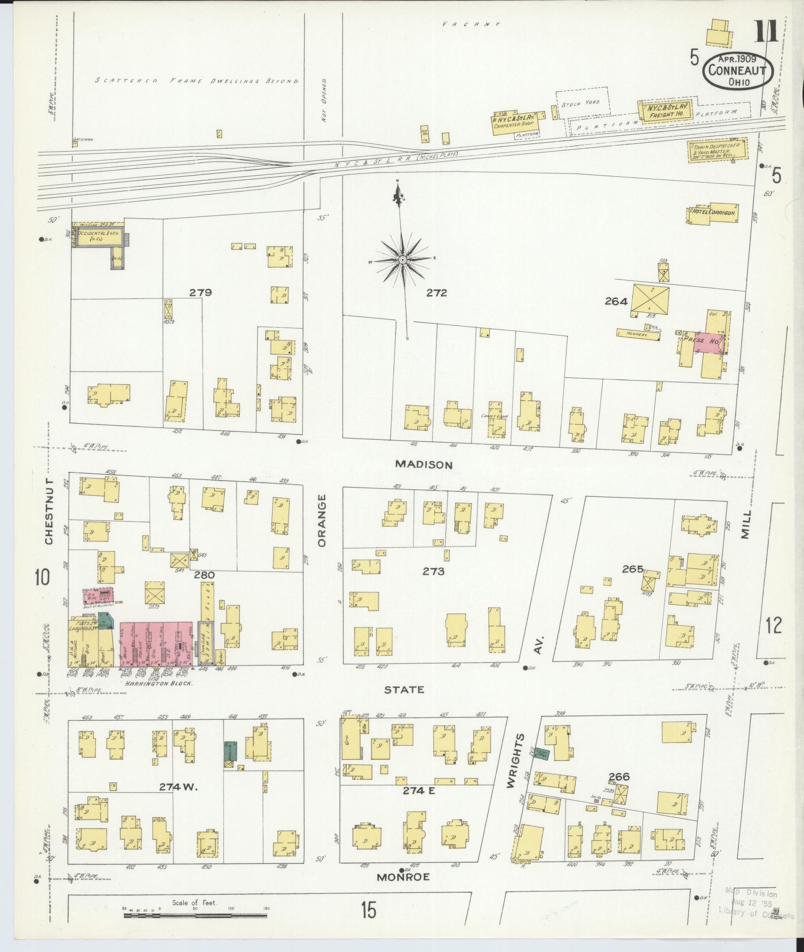 Sanborn Fire Insurance Map from Conneaut, Ashtabula County, Ohio (1909), Sheet #0011 - Historic Sanborn Fire Insurance Map Print, vintage old map wall art, antique decor, genealogy gift, Ohio Ohio map