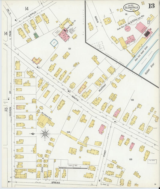 Sanborn Fire Insurance Map from Glens Falls, Warren County, New York (1901), Sheet #0013 - Historic Sanborn Fire Insurance Map Print, vintage old map wall art, antique decor, genealogy gift, New York New York map