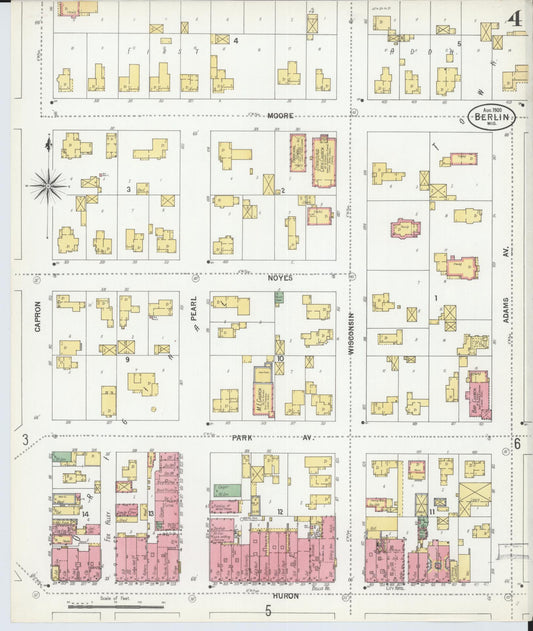 Sanborn Fire Insurance Map from Berlin, Green Lake County, Wisconsin (1900), Sheet #0004 - Historic Sanborn Fire Insurance Map Print, vintage old map wall art, antique decor, genealogy gift, Wisconsin Wisconsin map