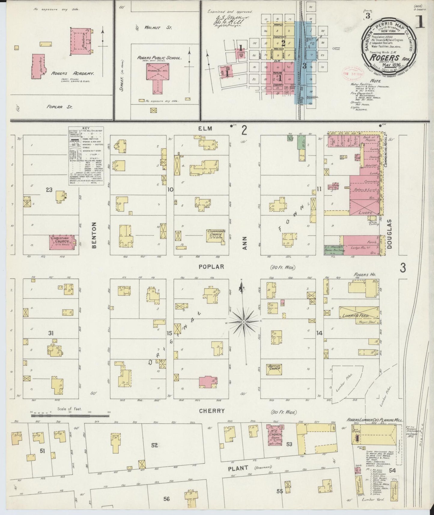 Sanborn Fire Insurance Map from Rogers, Benton County, Arkansas (1896), Sheet #0001 - Complete Map Set gallery image, historic Sanborn map, vintage wall art, Arkansas Arkansas