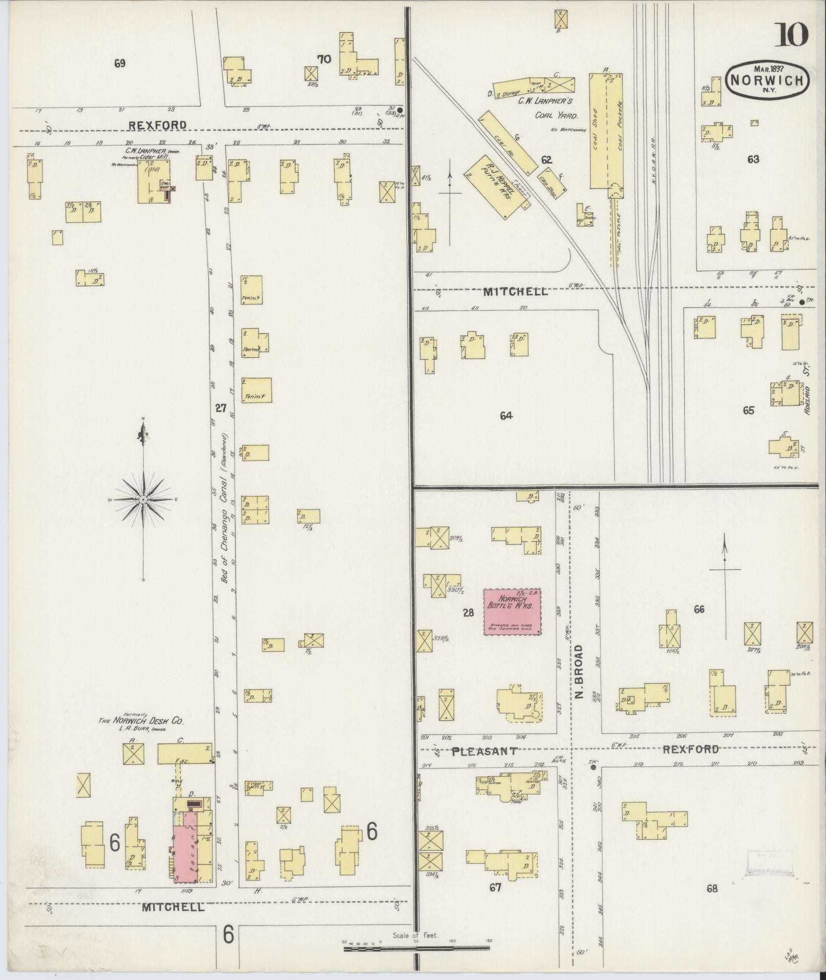 Sanborn Fire Insurance Map from Norwich, Chenango County, New York (1897), Sheet #0010 - Historic Sanborn Fire Insurance Map Print, vintage old map wall art, antique decor, genealogy gift, New York New York map