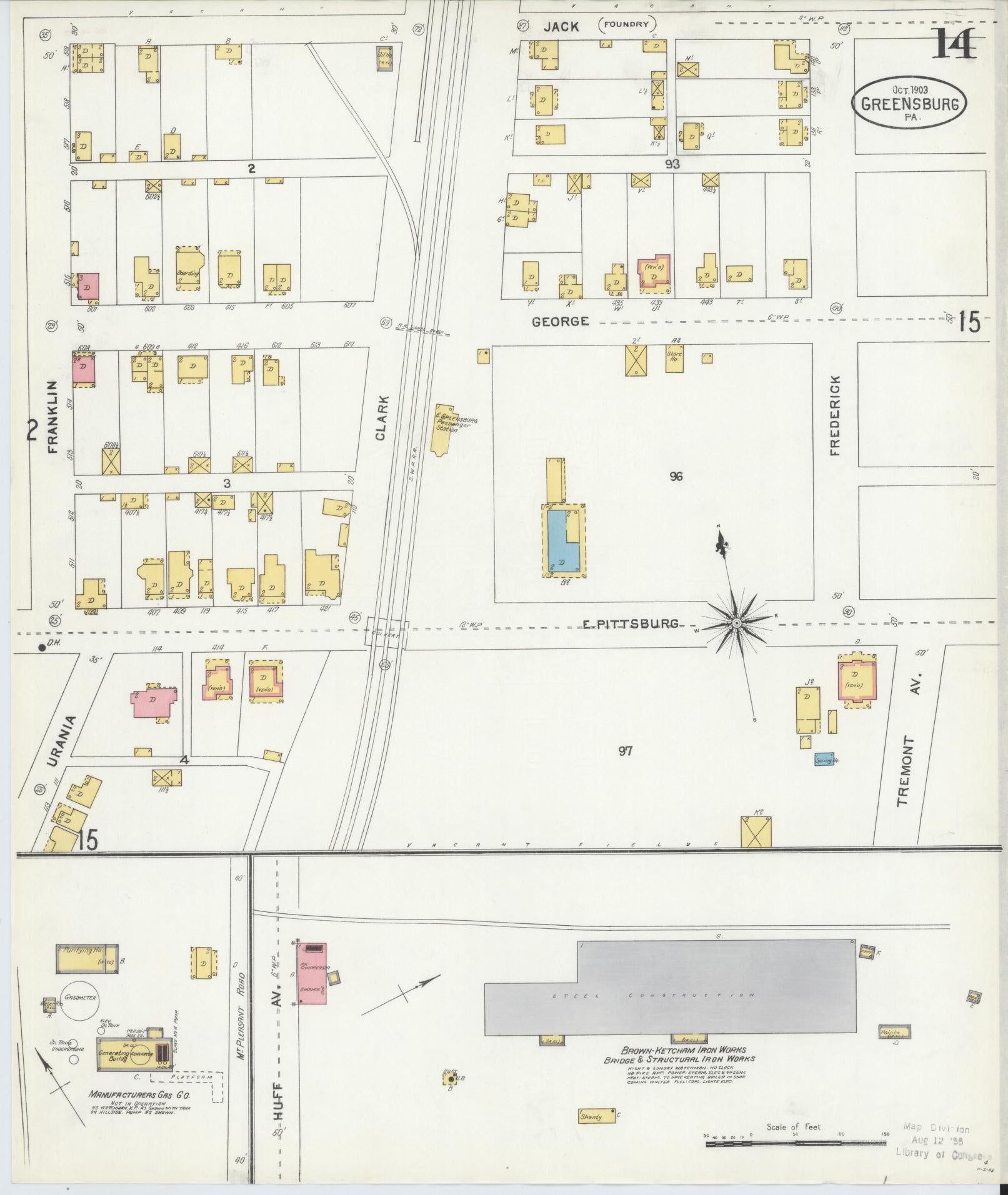 Sanborn Fire Insurance Map from Greensburg, Westmoreland County, Pennsylvania (1903), Sheet #0014 - Historic Sanborn Fire Insurance Map Print, vintage old map wall art, antique decor, genealogy gift, Pennsylvania Pennsylvania map