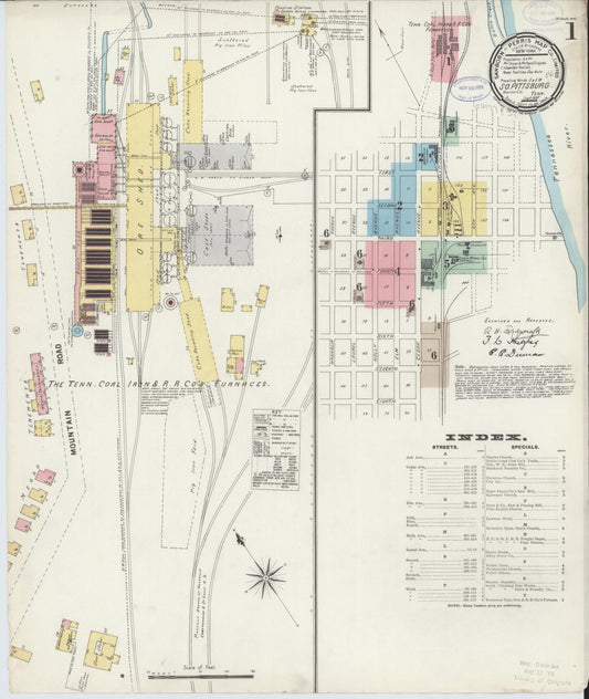Sanborn Fire Insurance Map from South Pittsburg, Marion County, Tennessee (1897), Sheet #0001 - Historic Sanborn Fire Insurance Map Print, vintage old map wall art, antique decor, genealogy gift, Tennessee Tennessee map
