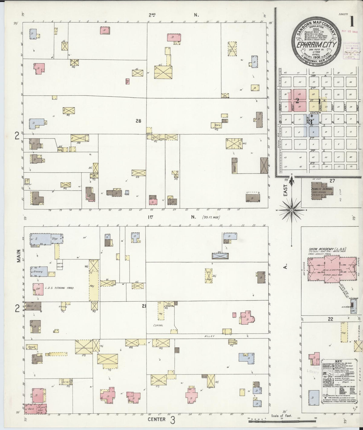 Sanborn Fire Insurance Map from Ephraim, Sanpete County, Utah (1908), Sheet #0001 - Complete Map Set gallery image, historic Sanborn map, vintage wall art, Utah Utah