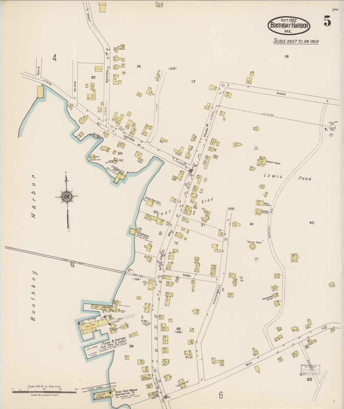 Sanborn Fire Insurance Map from Boothbay Harbor, Lincoln County, Maine (1922), Sheet #0005 - Complete Map Set gallery image, historic Sanborn map, vintage wall art, Maine Maine