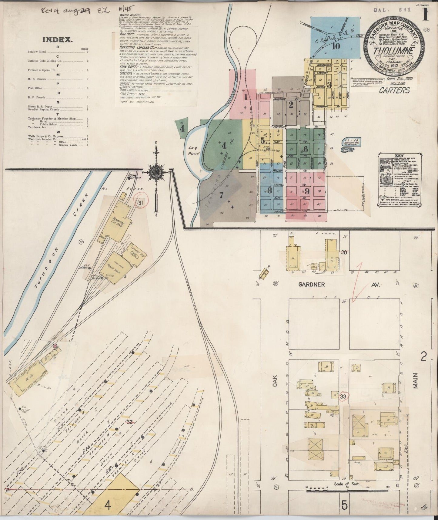 Sanborn Fire Insurance Map from Tuolumne, Tuolumne County, California (1929), Sheet #0001 - Complete Map Set gallery image, historic Sanborn map, vintage wall art, California California