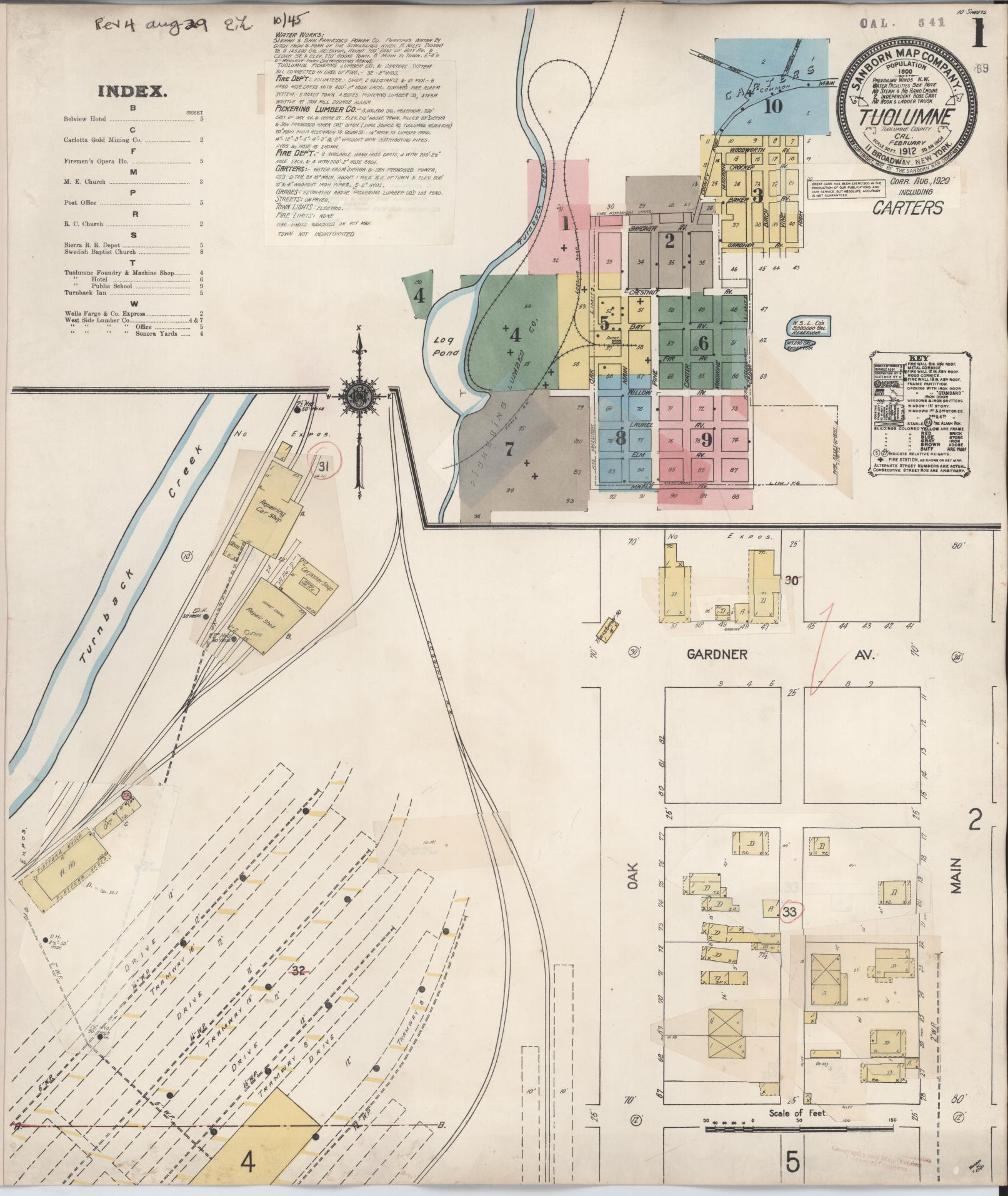 Sanborn Fire Insurance Map from Tuolumne, Tuolumne County, California (1929), Sheet #0001 - Complete Map Set gallery image, historic Sanborn map, vintage wall art, California California