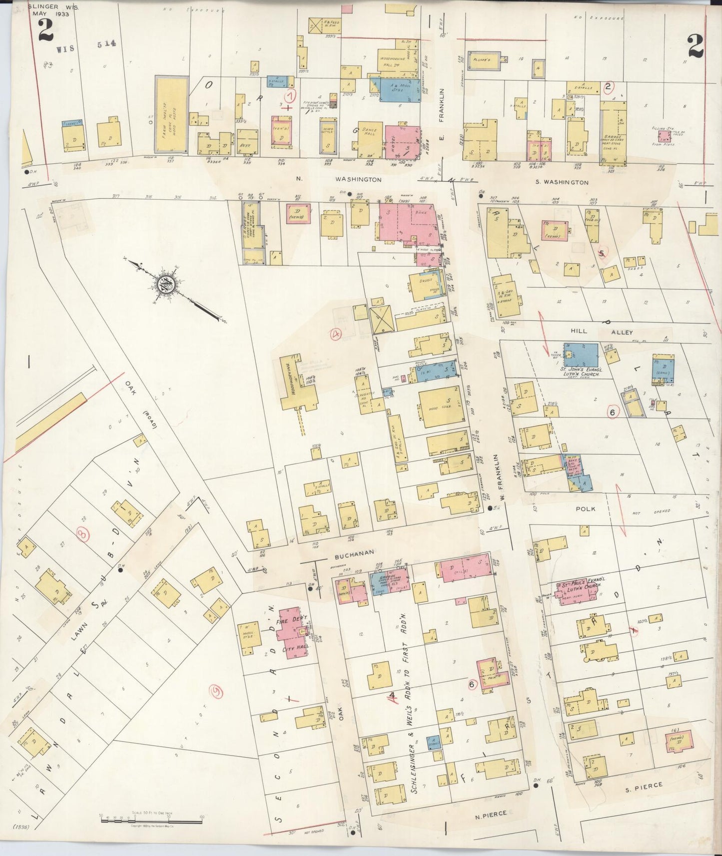Sanborn Fire Insurance Map from Slinger, Washington County, Wisconsin (1944), Sheet #0002 - Historic Sanborn Fire Insurance Map Print, vintage old map wall art, antique decor, genealogy gift, Wisconsin Wisconsin map