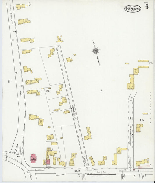 Sanborn Fire Insurance Map from Goffstown, Hillsborough County, New Hampshire (1921), Sheet #0005 - Historic Sanborn Fire Insurance Map Print, vintage old map wall art, antique decor, genealogy gift, New Hampshire New Hampshire map