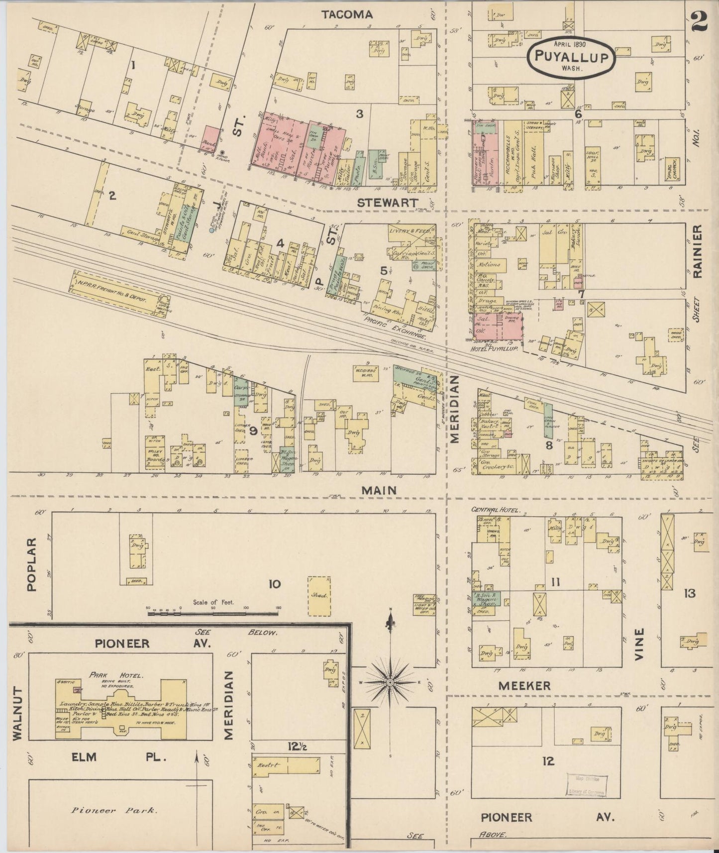 Sanborn Fire Insurance Map from Puyallup, Pierce County, Washington (1890), Sheet #0002 - Complete Map Set gallery image, historic Sanborn map, vintage wall art, Washington Washington