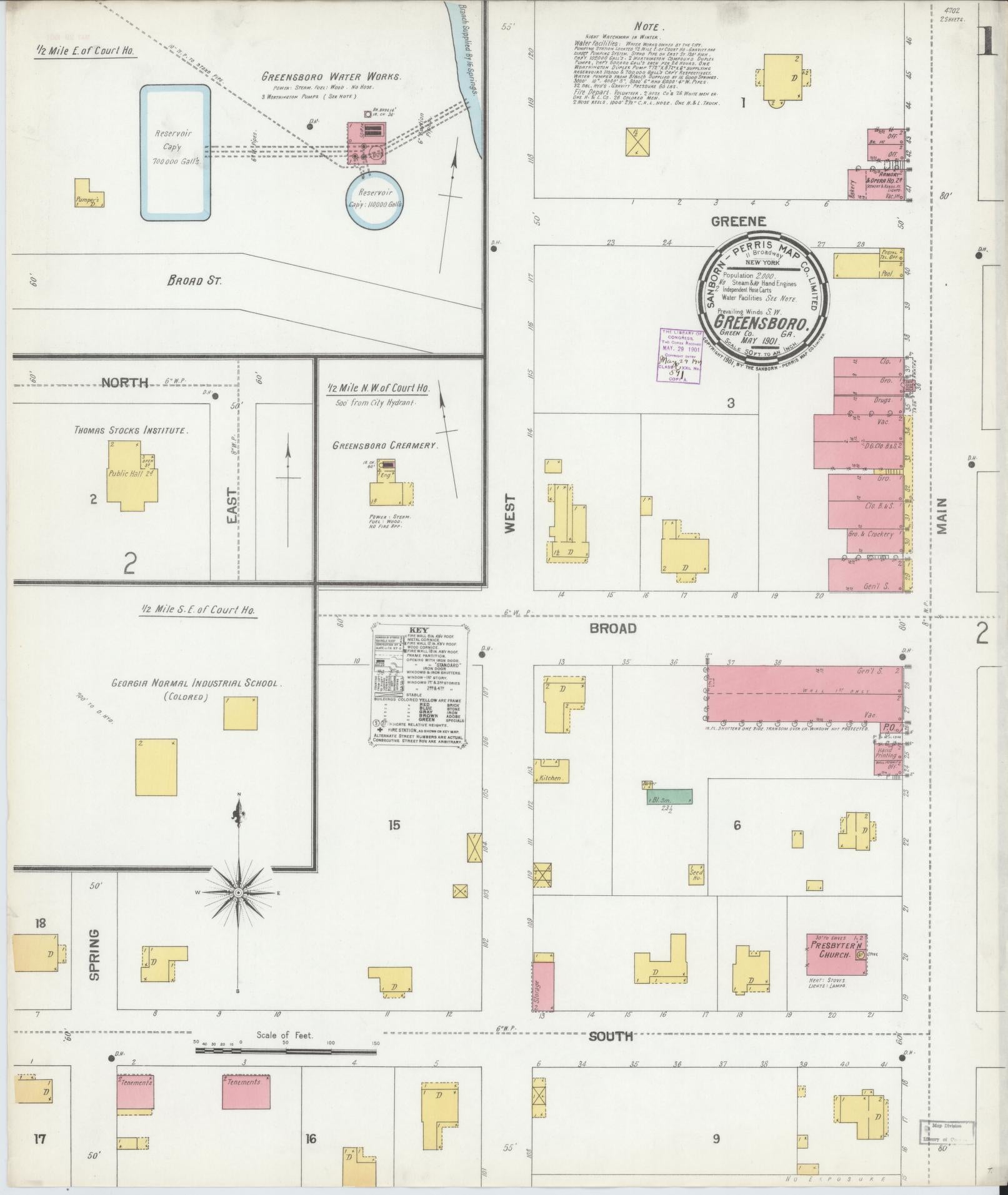 Sanborn Fire Insurance Map from Greensboro, Greene County, Georgia (1901), Sheet #0001 - Complete Map Set gallery image, historic Sanborn map, vintage wall art, Georgia Georgia