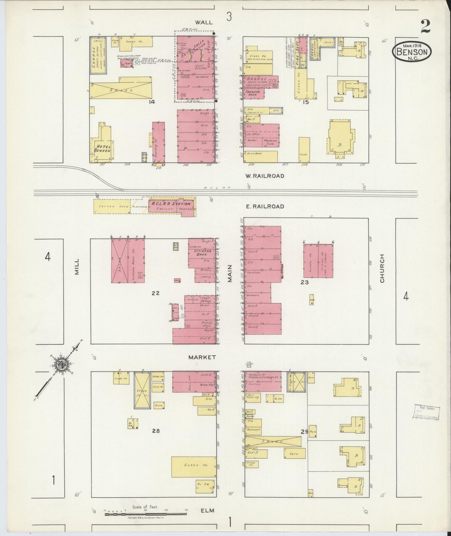 Sanborn Fire Insurance Map from Benson, Johnson County, North Carolina (1918), Sheet #0002 - Complete Map Set gallery image, historic Sanborn map, vintage wall art, North Carolina North Carolina