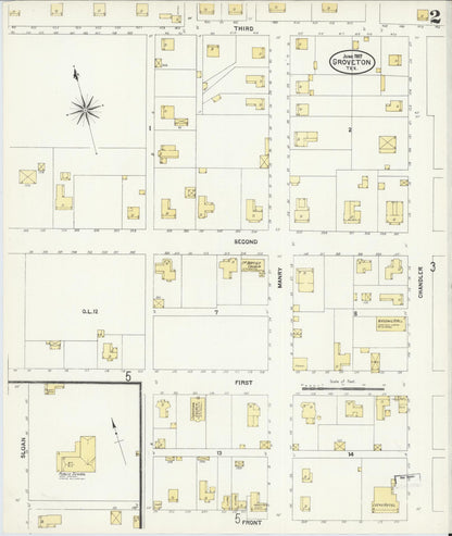 Sanborn Fire Insurance Map from Groveton, Trinity County, Texas (1907), Sheet #0002 - Historic Sanborn Fire Insurance Map Print, vintage old map wall art, antique decor, genealogy gift, Texas Texas map