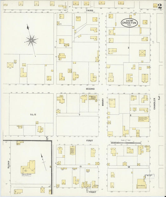 Sanborn Fire Insurance Map from Groveton, Trinity County, Texas (1907), Sheet #0002 - Historic Sanborn Fire Insurance Map Print, vintage old map wall art, antique decor, genealogy gift, Texas Texas map