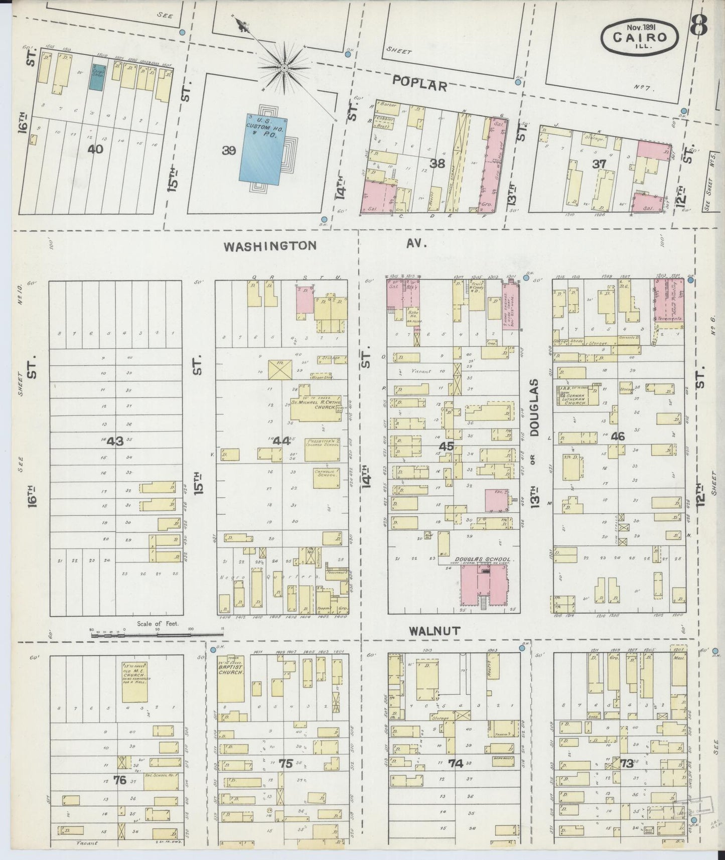 Sanborn Fire Insurance Map from Cairo, Alexander County, Illinois (1891), Sheet #0008 - Complete Map Set gallery image, historic Sanborn map, vintage wall art, Illinois Illinois