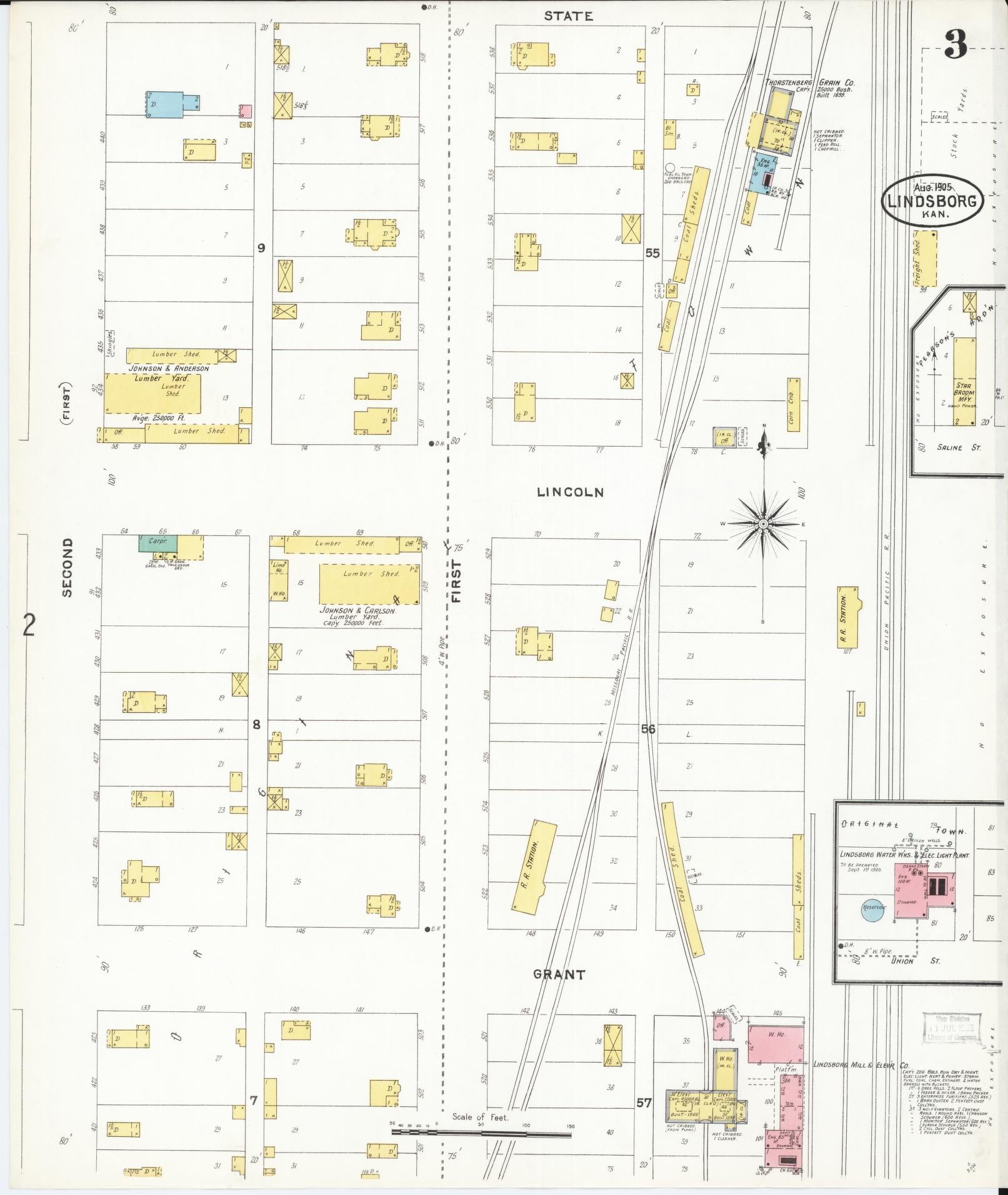 Sanborn Fire Insurance Map from Lindsborg, Mcpherson County, Kansas (1905), Sheet #0003 - Complete Map Set gallery image, historic Sanborn map, vintage wall art, Kansas Kansas