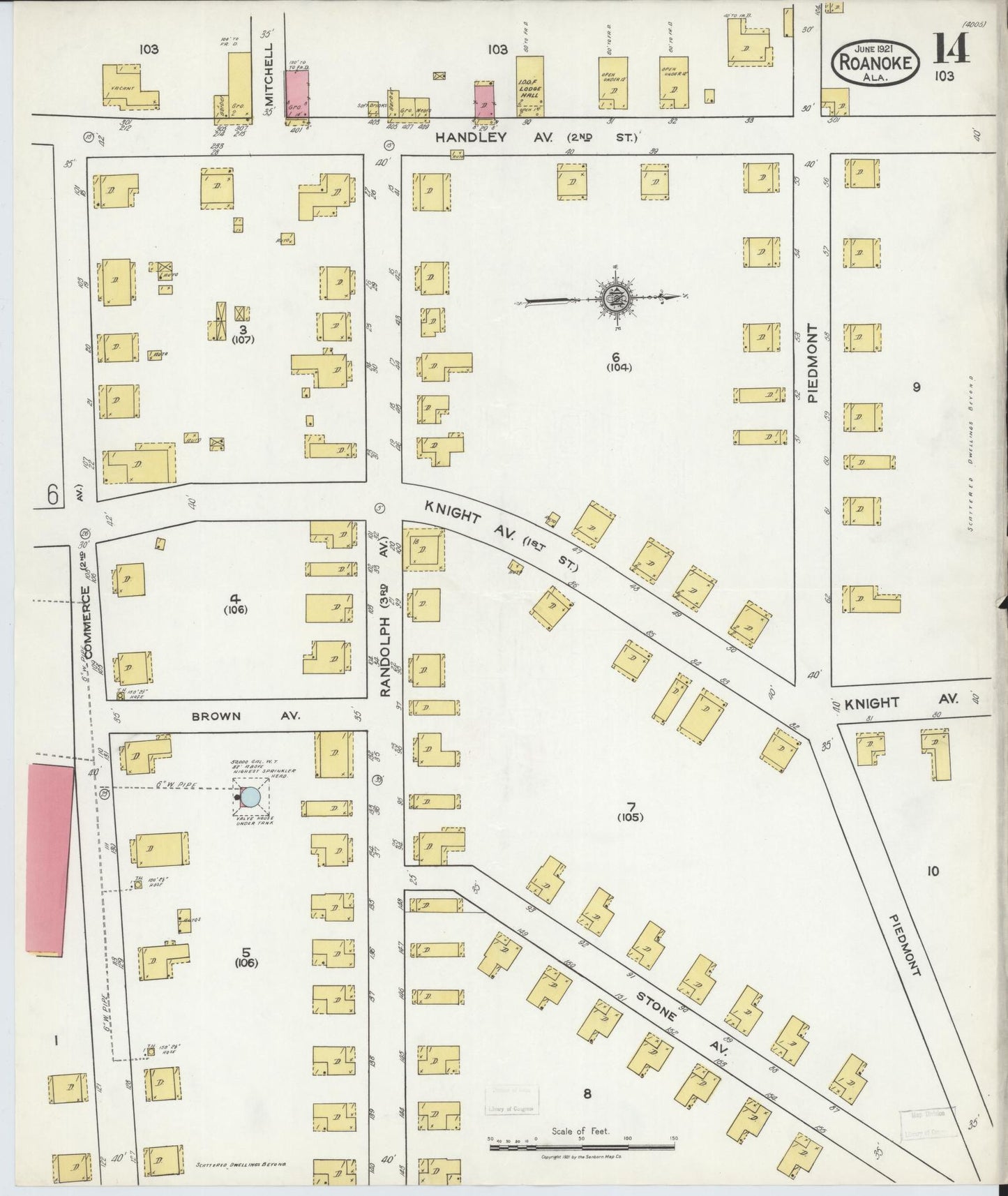 Sanborn Fire Insurance Map from Roanoke, Randolph County, Alabama (1921), Sheet #0014 - Historic Sanborn Fire Insurance Map Print, vintage old map wall art, antique decor, genealogy gift, Alabama Alabama map