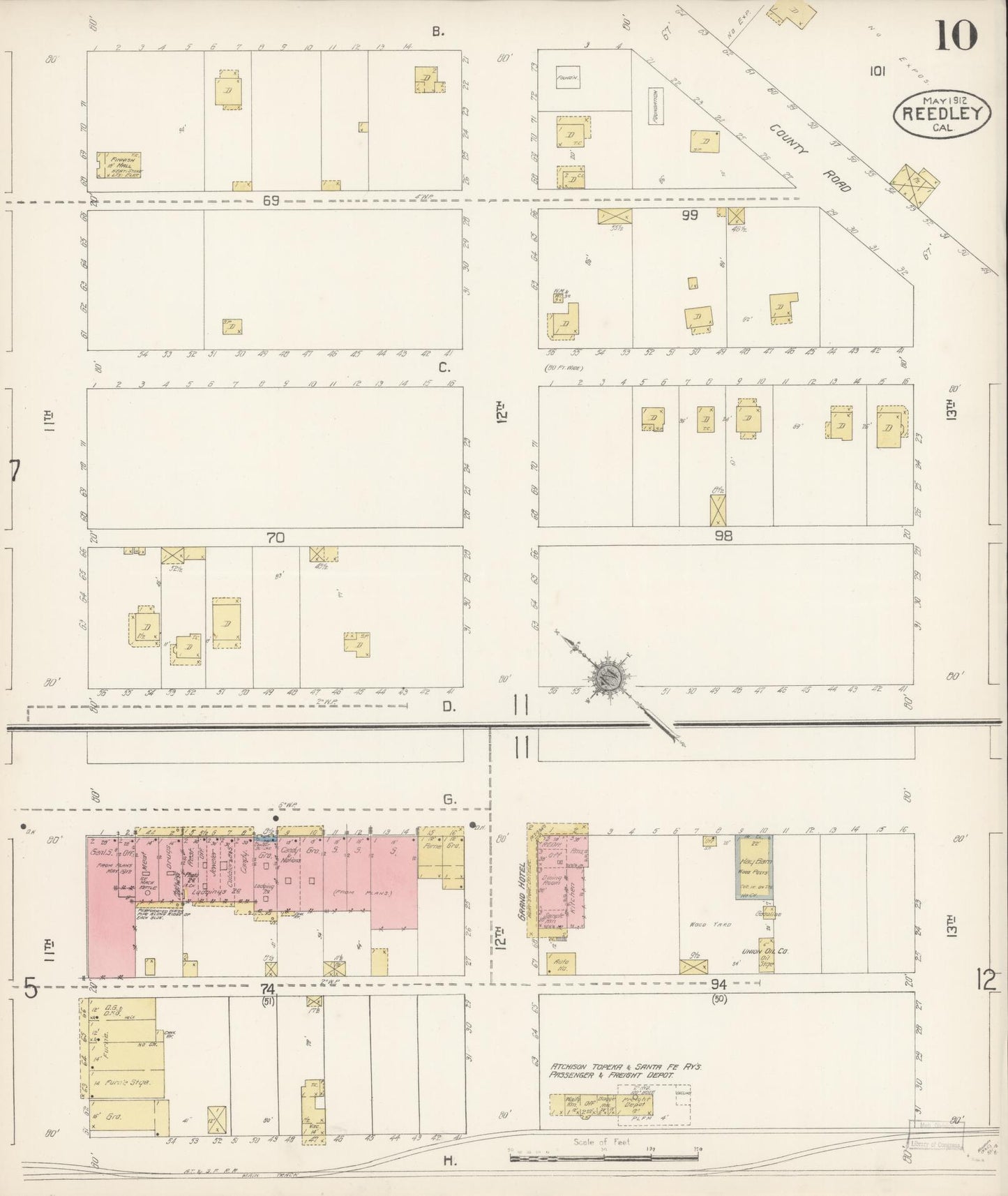 Sanborn Fire Insurance Map from Reedley, Fresno County, California (1912), Sheet #0010 - Complete Map Set gallery image, historic Sanborn map, vintage wall art, California California