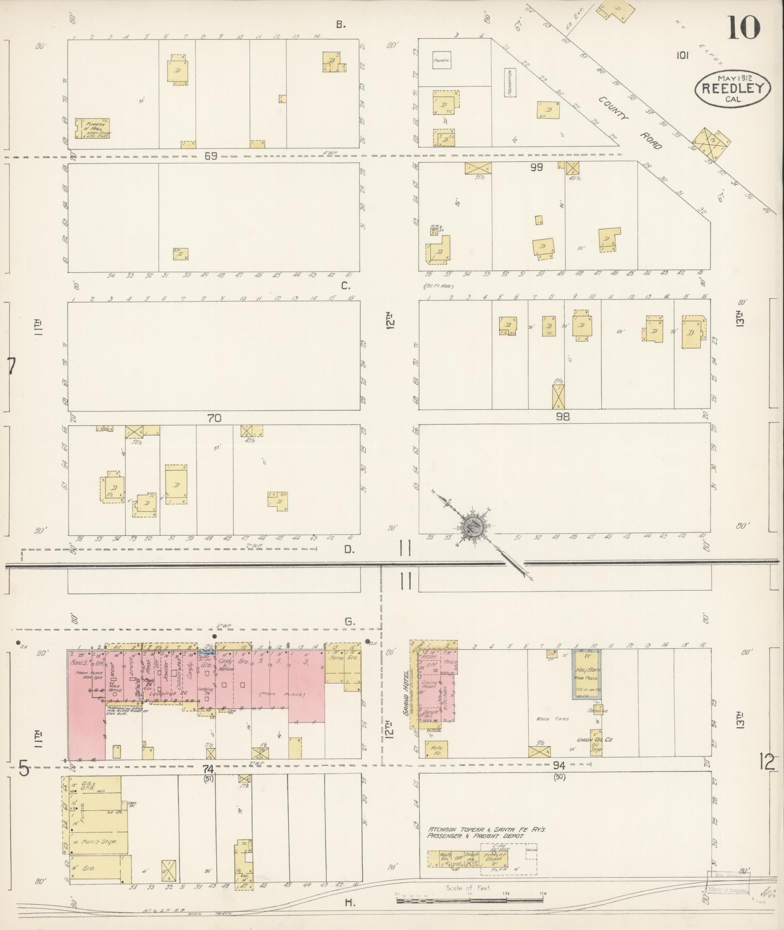 Sanborn Fire Insurance Map from Reedley, Fresno County, California (1912), Sheet #0010 - Complete Map Set gallery image, historic Sanborn map, vintage wall art, California California