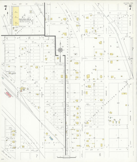 Sanborn Fire Insurance Map from Snyder, Scurry County, Texas (1936), Sheet #0007 - Historic Sanborn Fire Insurance Map Print, vintage old map wall art, antique decor, genealogy gift, Texas Texas map