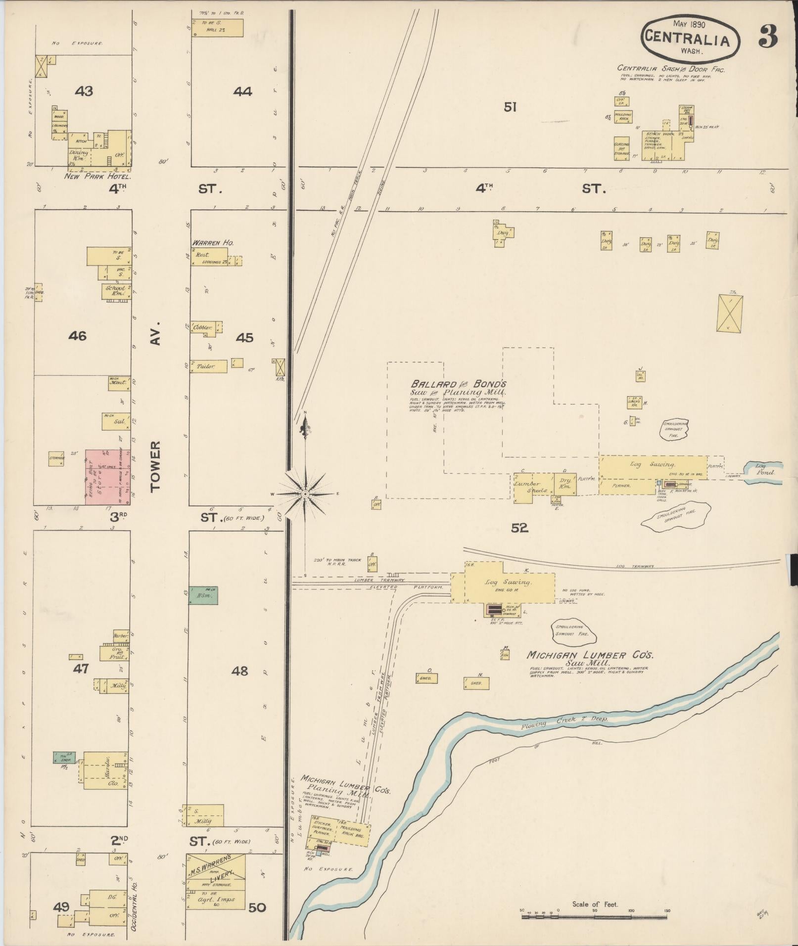 Sanborn Fire Insurance Map from Centralia, Lewis County, Washington (1890), Sheet #0003 - Complete Map Set gallery image, historic Sanborn map, vintage wall art, Washington Washington