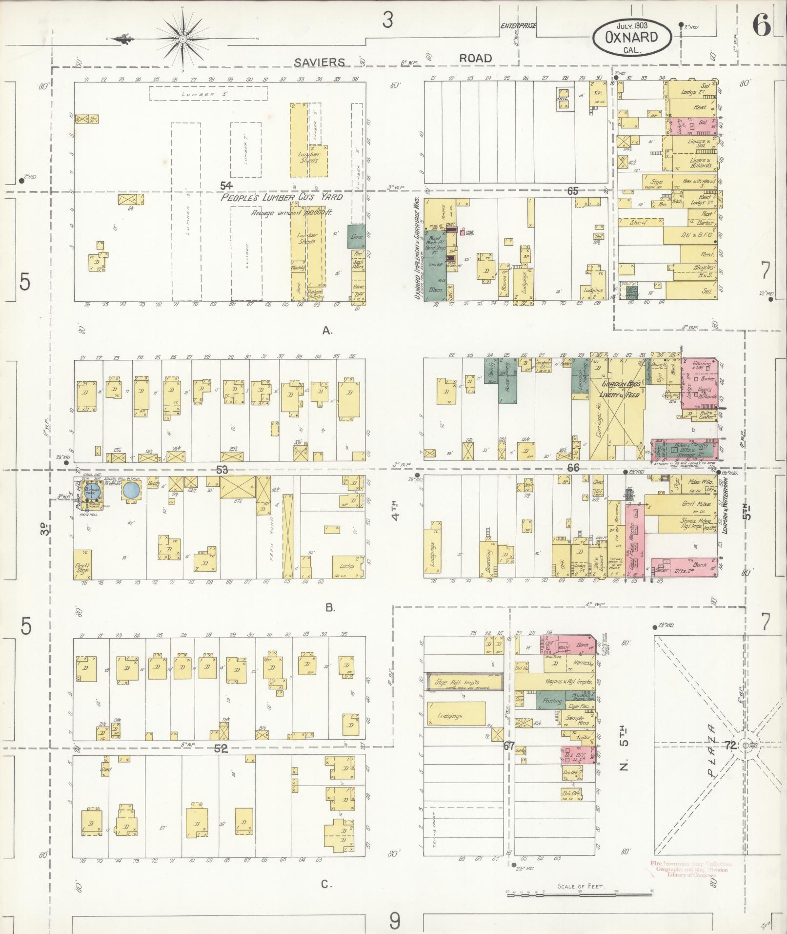 Sanborn Fire Insurance Map from Oxnard, Ventura County, California (1903), Sheet #0006 - Complete Map Set gallery image, historic Sanborn map, vintage wall art, California California