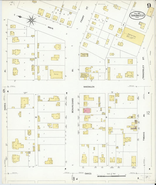 Sanborn Fire Insurance Map from San Angelo, Tom Green County, Texas (1908), Sheet #0009 - Historic Sanborn Fire Insurance Map Print, vintage old map wall art, antique decor, genealogy gift, Texas Texas map