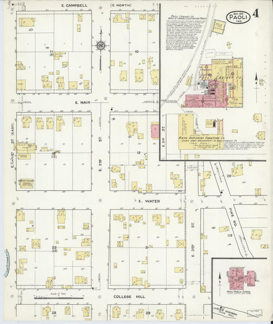 Sanborn Fire Insurance Map from Paoli, Orange County, Indiana (1916), Sheet #0004 - Historic Sanborn Fire Insurance Map Print, vintage old map wall art, antique decor, genealogy gift, Indiana Indiana map