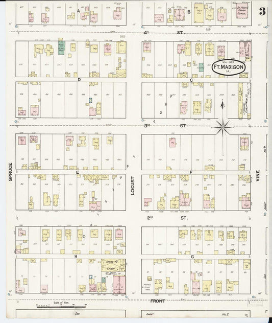 Sanborn Fire Insurance Map from Fort Madison, Lee County, Iowa (1889), Sheet #0003 - Historic Sanborn Fire Insurance Map Print, vintage old map wall art