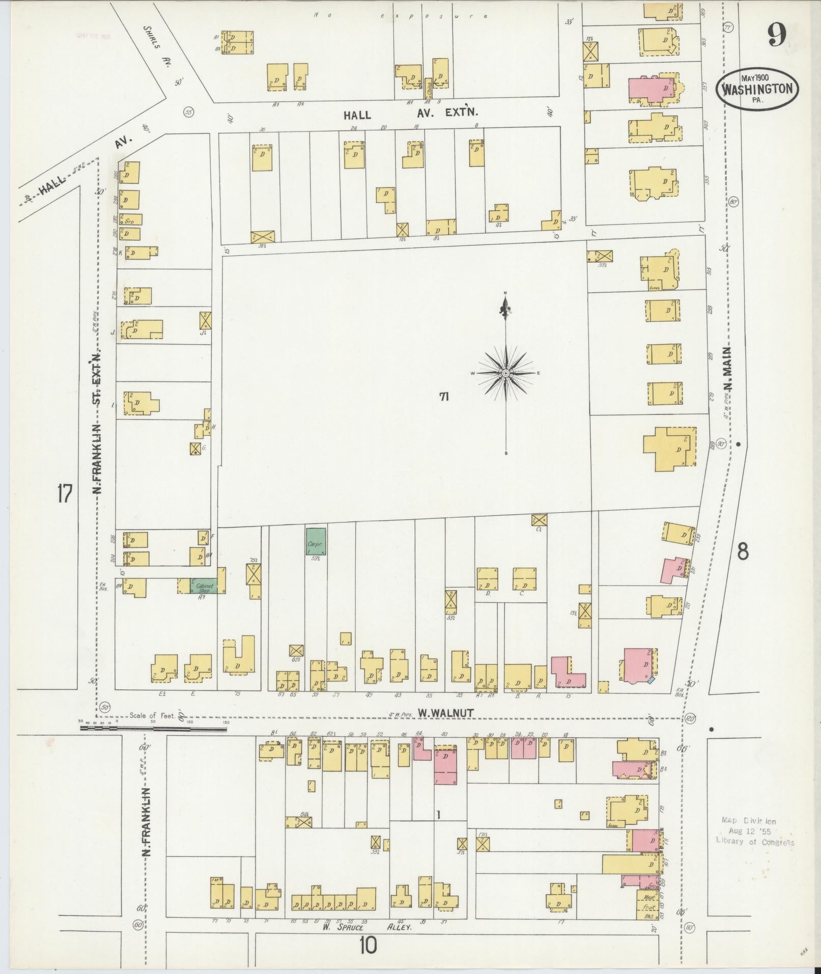 Sanborn Fire Insurance Map from Washington, Washington County, Pennsylvania (1900), Sheet #0009 - Historic Sanborn Fire Insurance Map Print, vintage old map wall art, antique decor, genealogy gift, Sanborn Fire Insurance Map from Washington Washington map