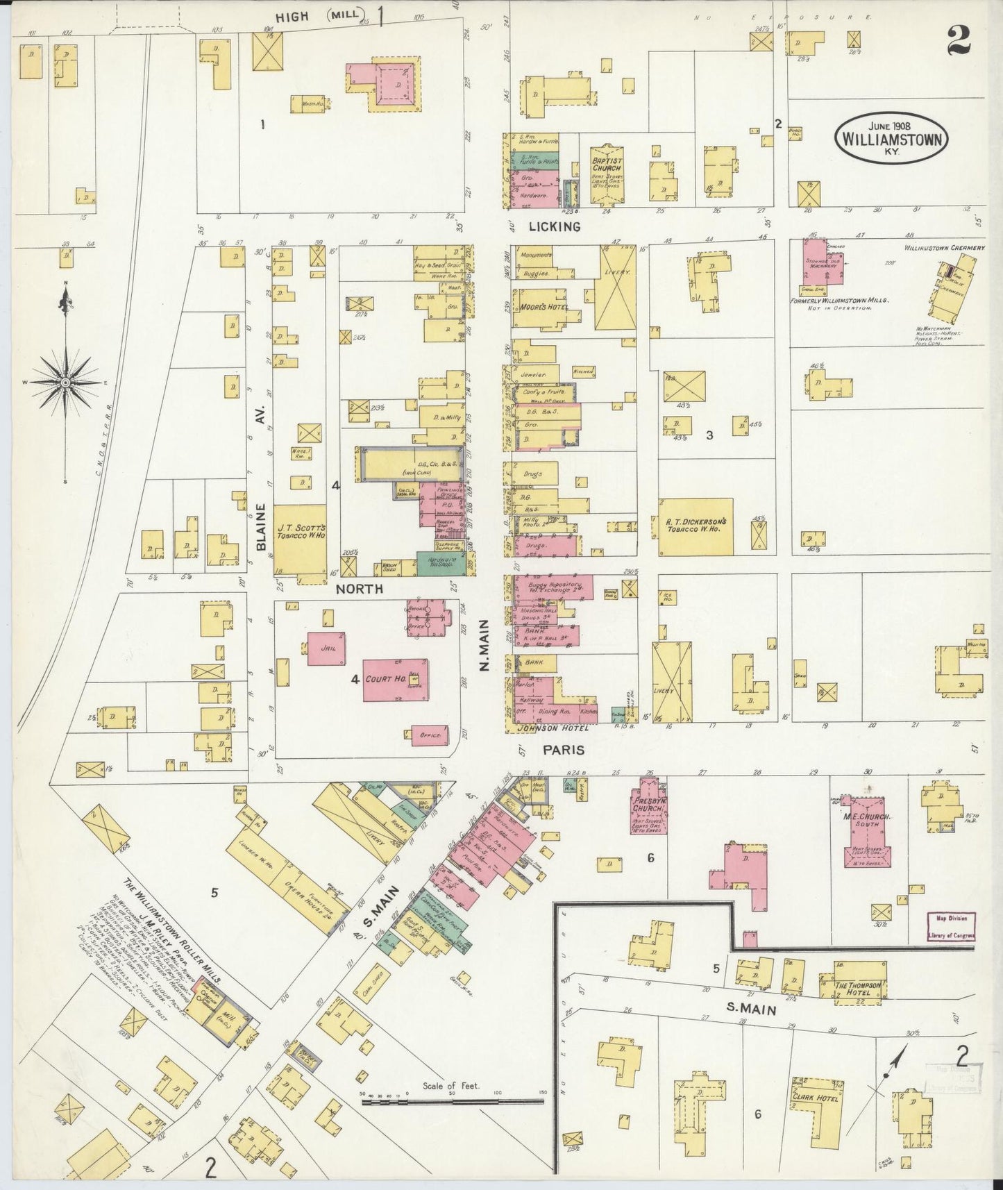 Sanborn Fire Insurance Map from Williamstown, Grant County, Kentucky (1908), Sheet #0002 - Complete Map Set gallery image, historic Sanborn map, vintage wall art, Kentucky Kentucky