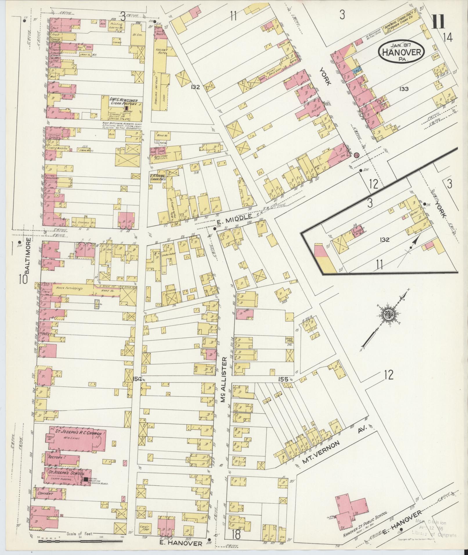 Sanborn Fire Insurance Map from Hanover, York County, Pennsylvania (1917), Sheet #0011 - Complete Map Set gallery image, historic Sanborn map, vintage wall art, Pennsylvania Pennsylvania