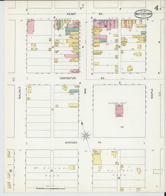 Sanborn Fire Insurance Map from Watertown, Codington County, South Dakota (1892), Sheet #0004 - Historic Sanborn Fire Insurance Map Print, vintage old map wall art, antique decor, genealogy gift, South Dakota South Dakota map