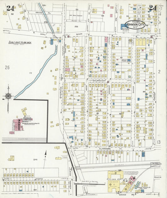 Sanborn Fire Insurance Map from Johnson City, Broome County, New York (1925), Sheet #0024 - Historic Sanborn Fire Insurance Map Print, vintage old map wall art, antique decor, genealogy gift, New York New York map