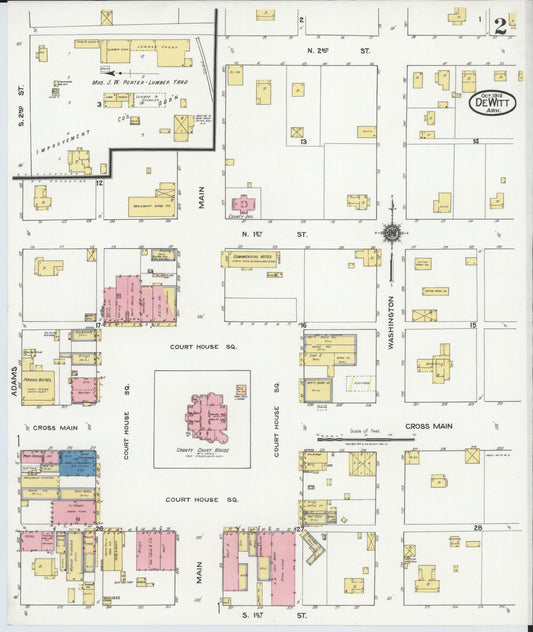 Sanborn Fire Insurance Map from De Witt, Arkansas County, Arkansas (1919), Sheet #0002 - Historic Sanborn Fire Insurance Map Print, vintage old map wall art, antique decor, genealogy gift, De Witt Arkansas map