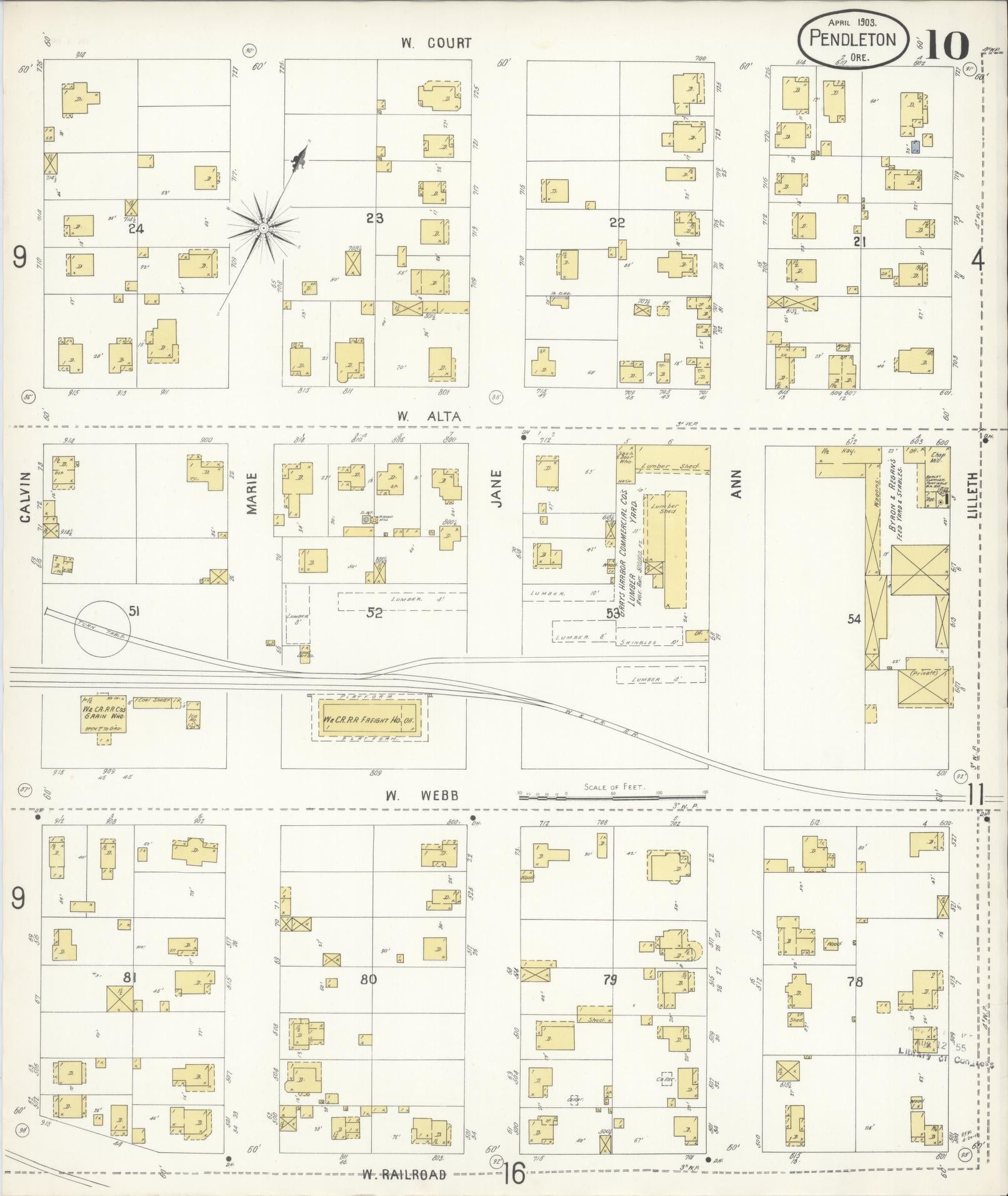 Sanborn Fire Insurance Map from Pendleton, Umatilla County, Oregon (1903), Sheet #0010 - Complete Map Set gallery image, historic Sanborn map, vintage wall art, Oregon Oregon
