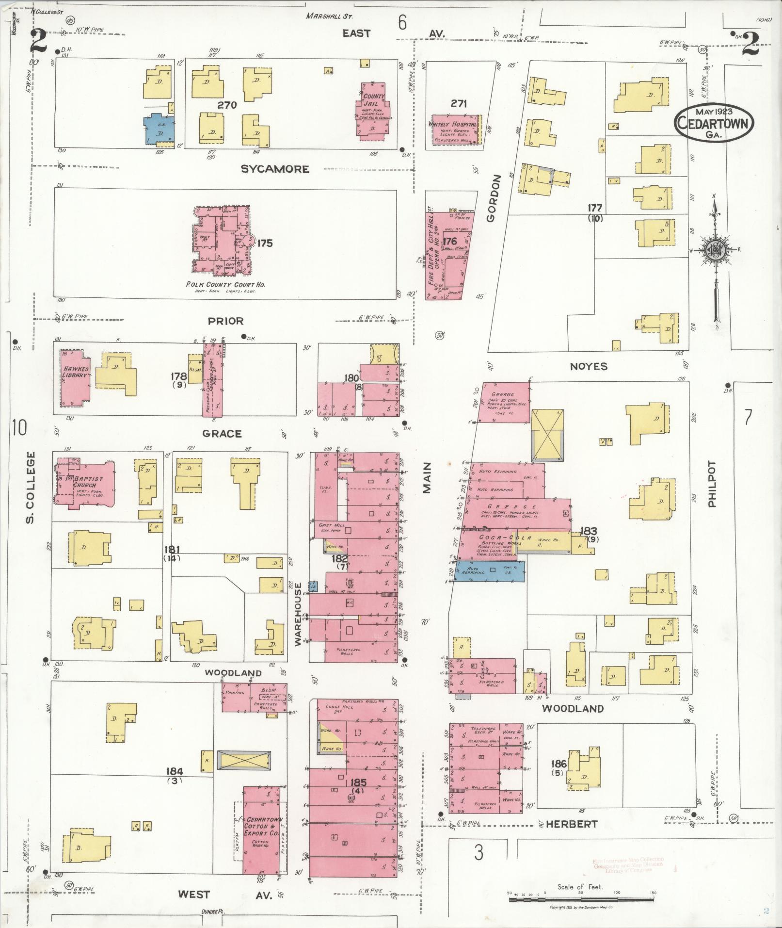 Sanborn Fire Insurance Map from Cedartown, Polk County, Georgia (1923), Sheet #0002 - Complete Map Set gallery image, historic Sanborn map, vintage wall art, Georgia Georgia