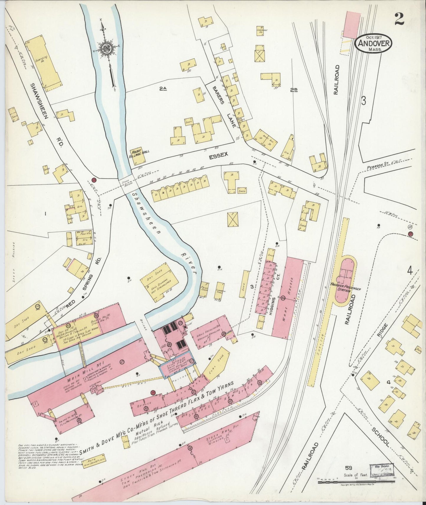 Sanborn Fire Insurance Map from Andover, Essex County, Massachusetts (1917), Sheet #0002 - Complete Map Set gallery image, historic Sanborn map, vintage wall art, Massachusetts Massachusetts