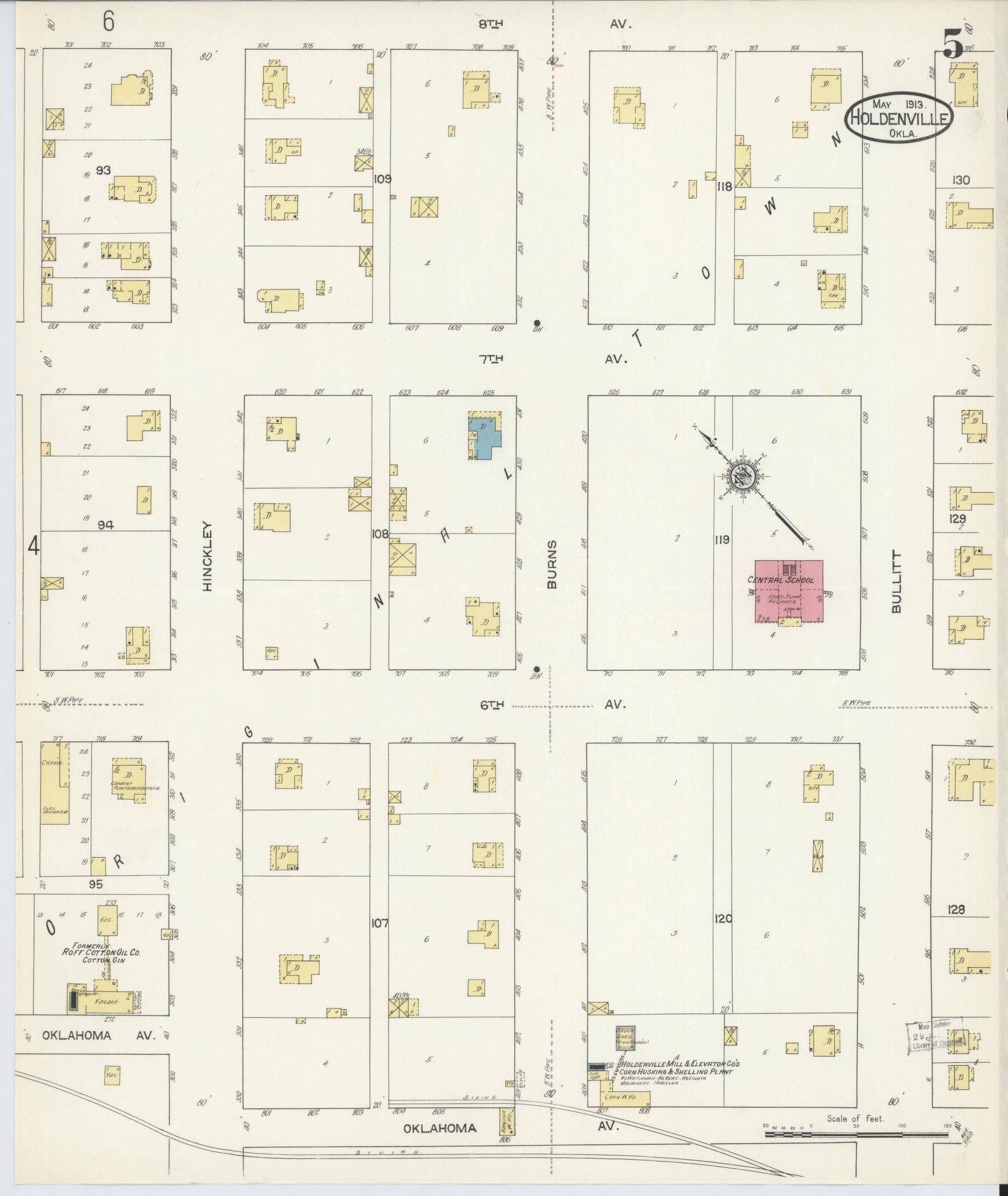 Sanborn Fire Insurance Map from Holdenville, Hughes County, Oklahoma (1913), Sheet #0005 - Historic Sanborn Fire Insurance Map Print, vintage old map wall art, antique decor, genealogy gift, Oklahoma Oklahoma map