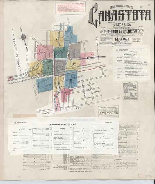 Sanborn Fire Insurance Map from Canastota, Madison County, New York (1959), Sheet #0001 - Historic Sanborn Fire Insurance Map Print, vintage old map wall art, antique decor, genealogy gift, New York New York map