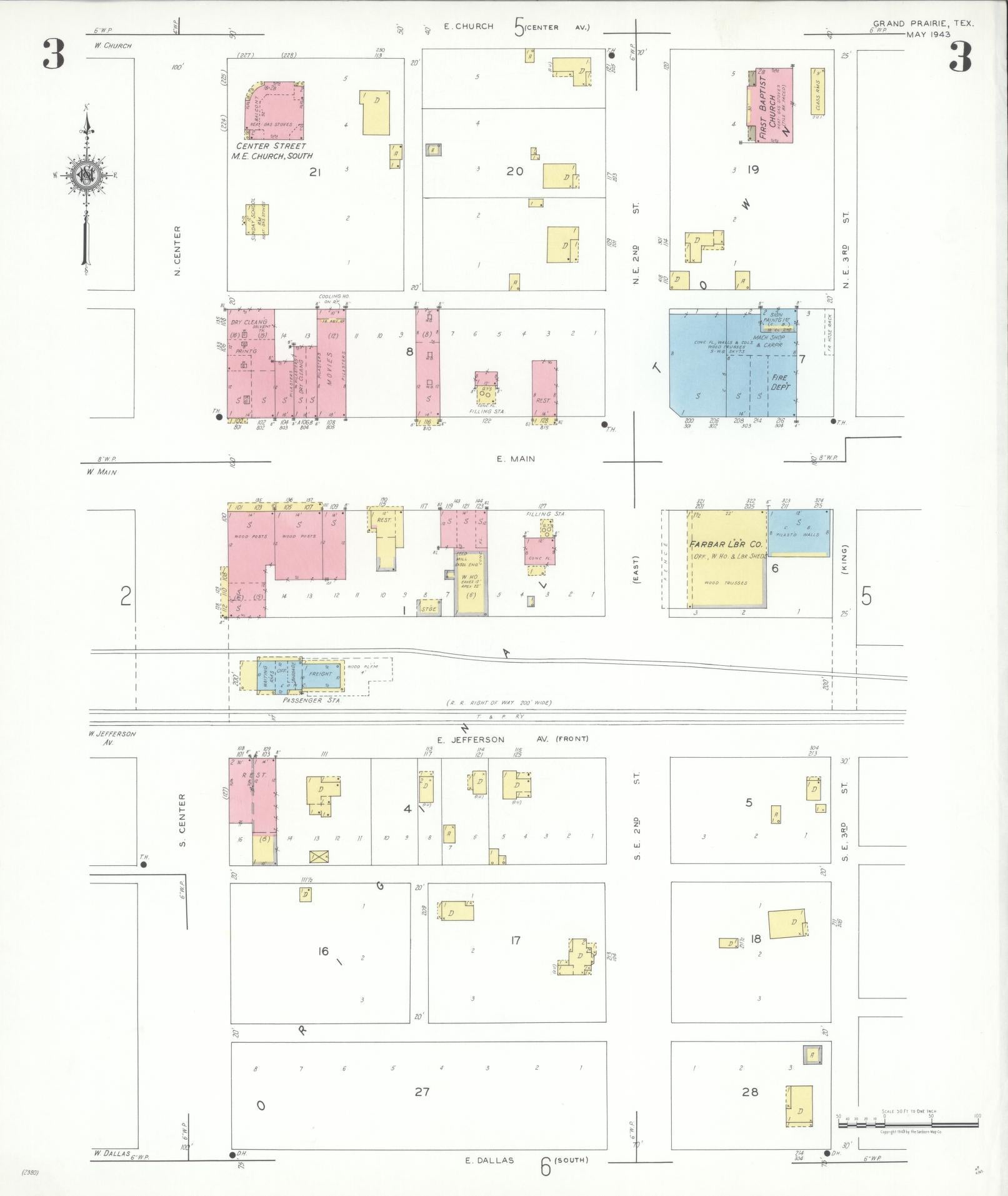 Sanborn Fire Insurance Map from Grand Prairie, Dallas County, Texas (1943), Sheet #0003 - Complete Map Set gallery image, historic Sanborn map, vintage wall art, Texas Texas