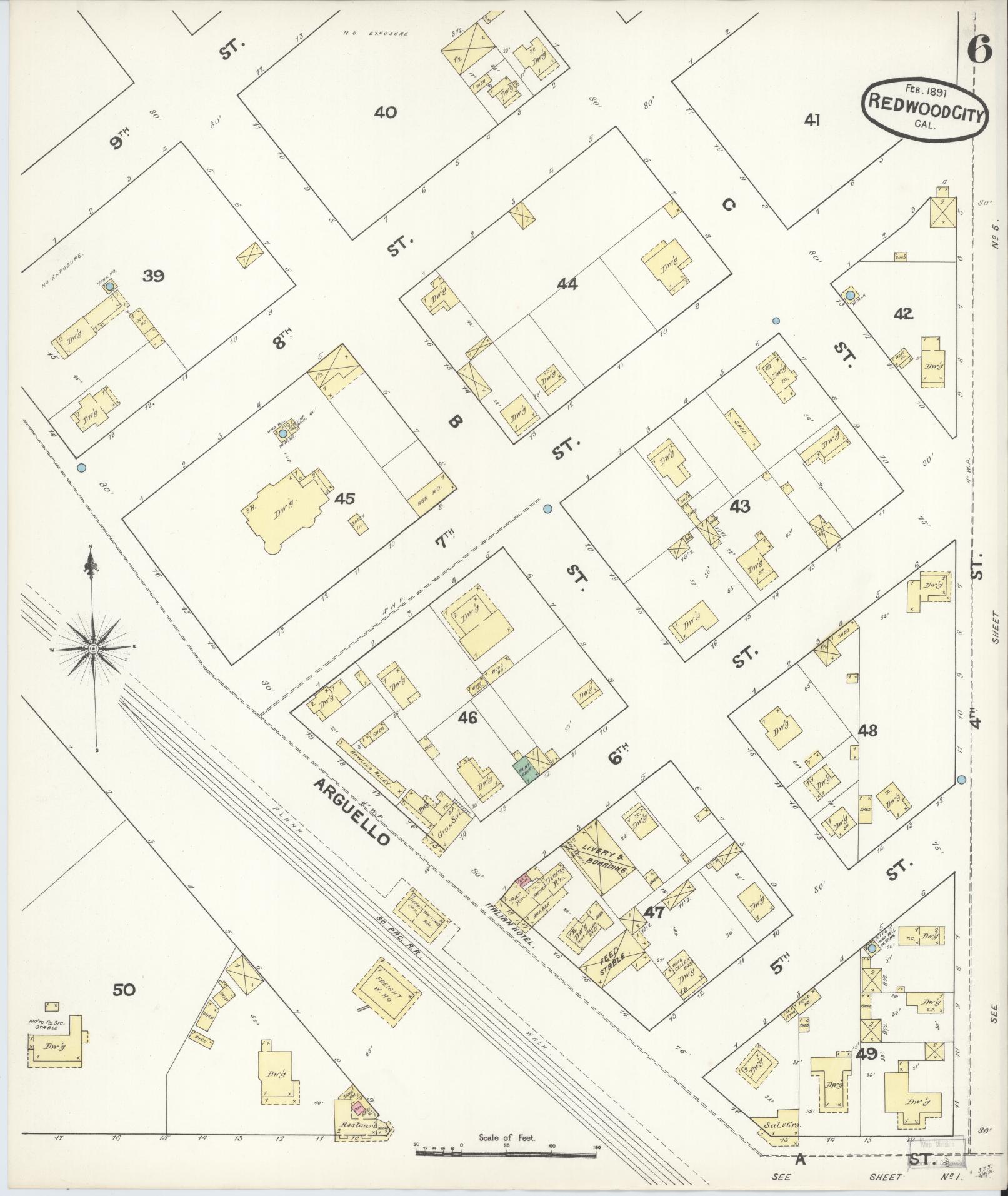 Sanborn Fire Insurance Map from Redwood City, San Mateo County, California (1891), Sheet #0006 - Complete Map Set gallery image, historic Sanborn map, vintage wall art, California California