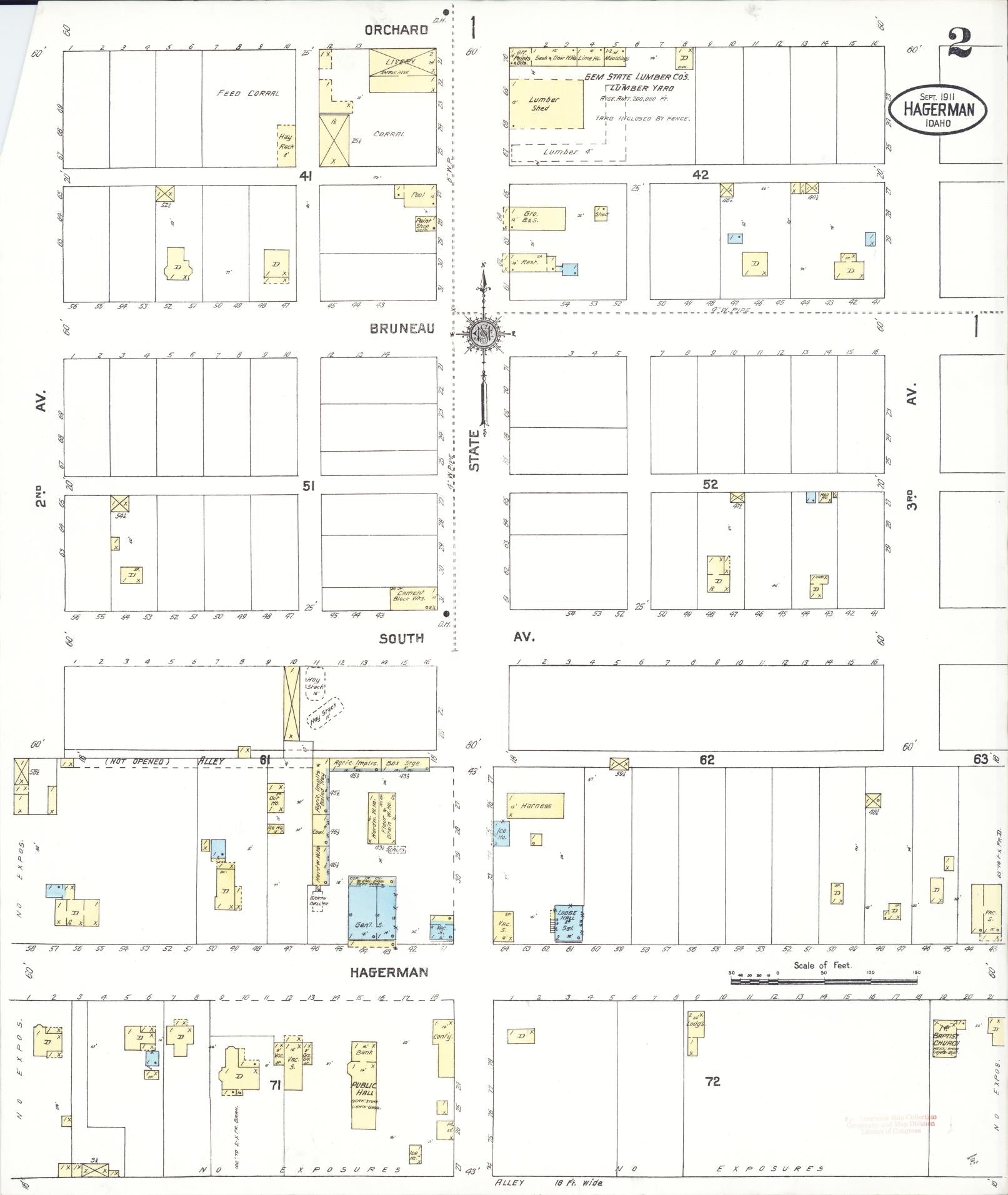 Sanborn Fire Insurance Map from Hagerman, Lincoln County, Idaho (1911), Sheet #0002 - Historic Sanborn Fire Insurance Map Print, vintage old map wall art, antique decor, genealogy gift, Idaho Idaho map