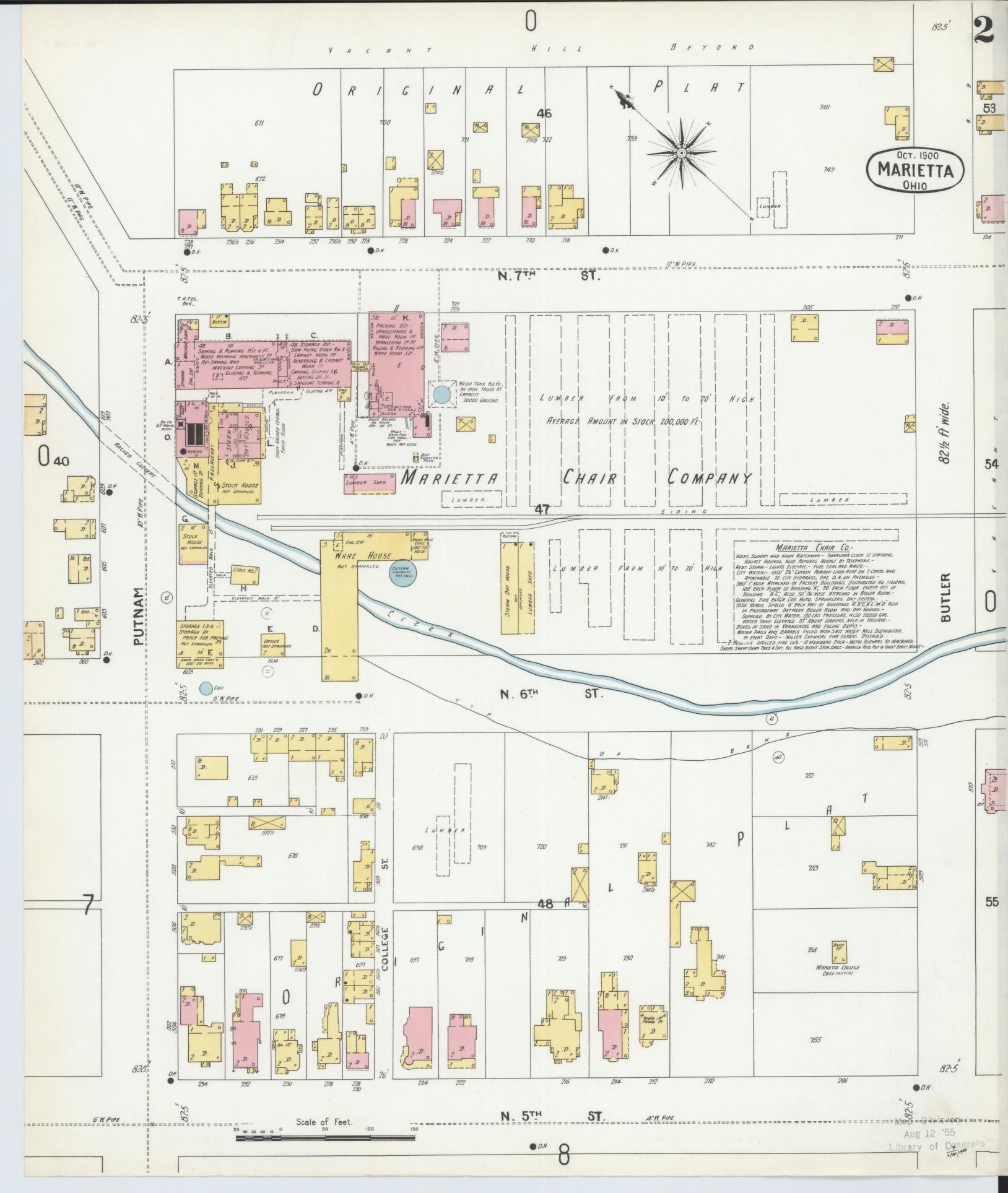 Sanborn Fire Insurance Map from Marietta, Washington County, Ohio (1900), Sheet #0002 - Complete Map Set gallery image, historic Sanborn map, vintage wall art, Ohio Ohio