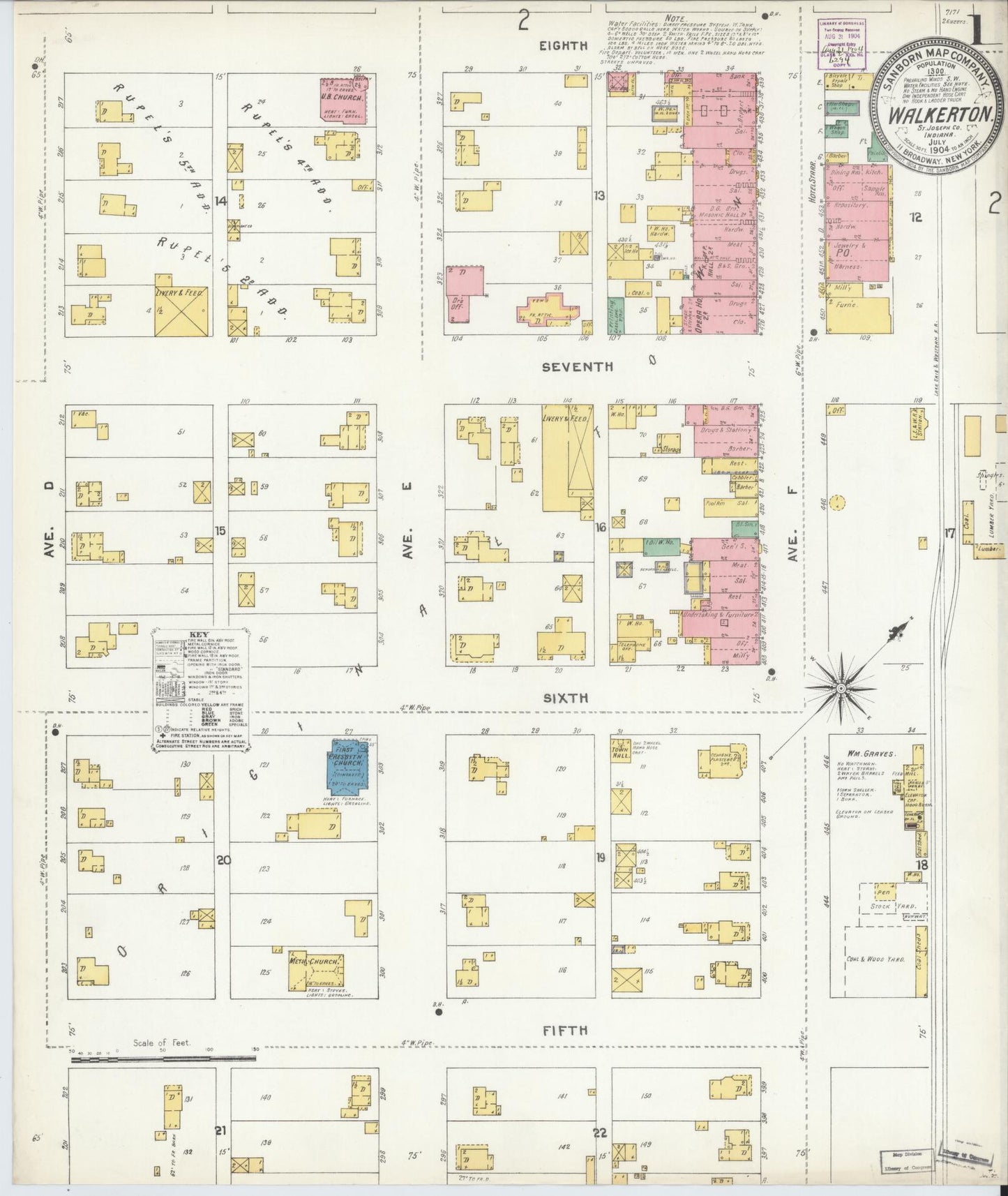 Sanborn Fire Insurance Map from Walkerton, Saint Joseph County, Indiana (1904), Sheet #0001 - Complete Map Set gallery image, historic Sanborn map, vintage wall art, Indiana Indiana