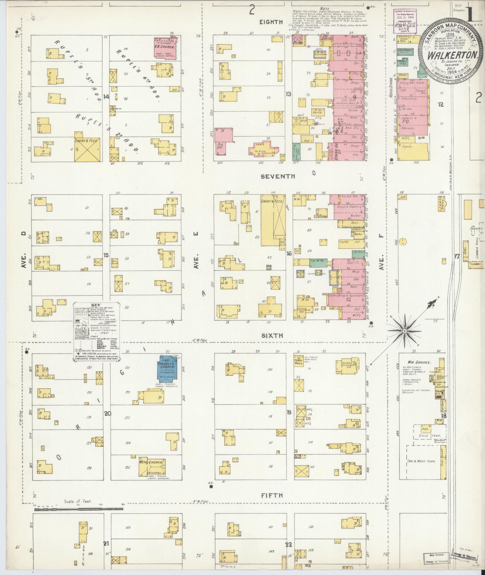 Sanborn Fire Insurance Map from Walkerton, Saint Joseph County, Indiana (1904), Sheet #0001 - Complete Map Set gallery image, historic Sanborn map, vintage wall art, Indiana Indiana