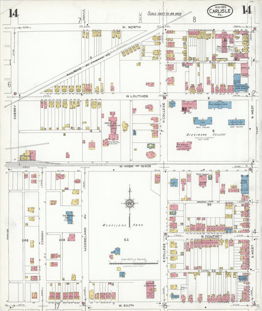 Sanborn Fire Insurance Map from Carlisle, Cumberland County, Pennsylvania (1923), Sheet #0014 - Historic Sanborn Fire Insurance Map Print, vintage old map wall art, antique decor, genealogy gift, Pennsylvania Pennsylvania map